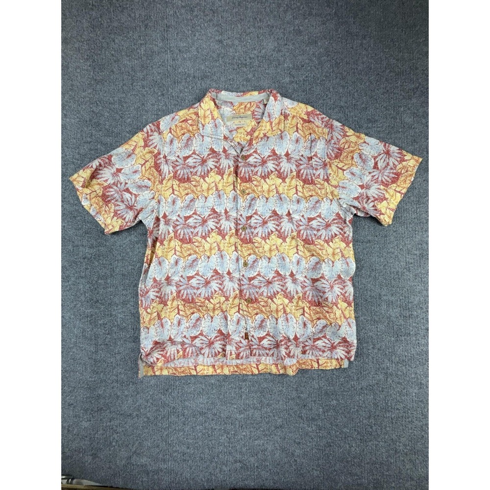 Tommy Bahama Shirt Mens Large Multicolor Linen Hawaiian Floral Button Up Casual